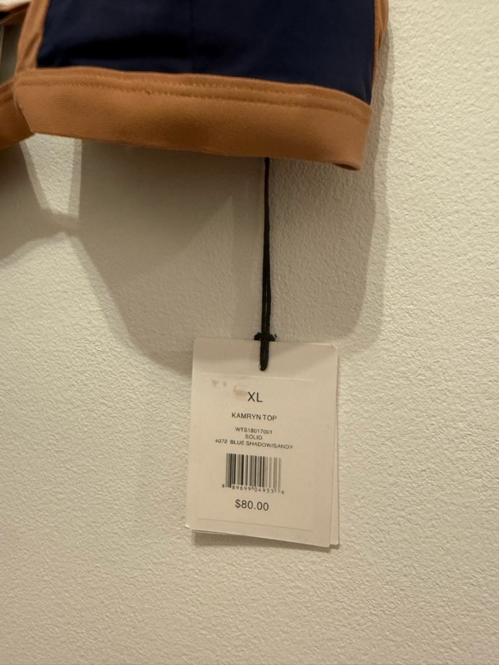 Onia $80 NWT Contrast-Trim Bikini Triangle Top in Navy and Tan Swim - Picture 4 of 7